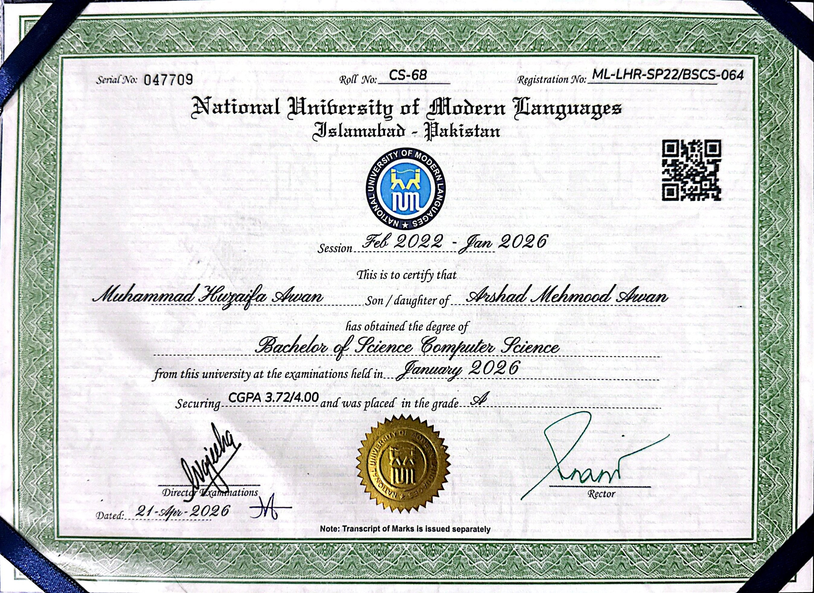 B.S. Computer Science — NUML Islamabad