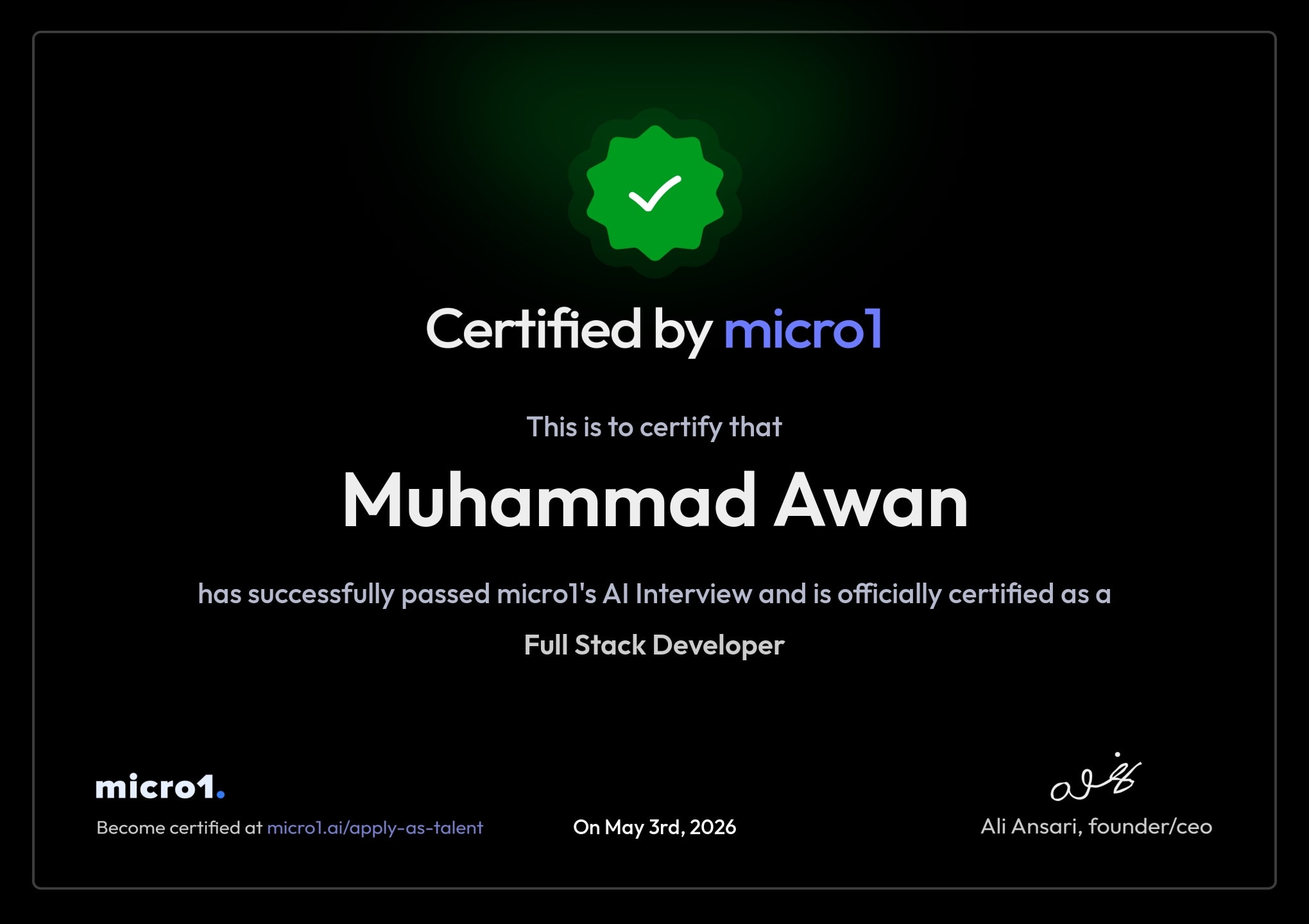 Certified Full Stack Developer — micro1